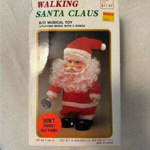 Vintage Woolworth Walking Santa Claus Musical Toy